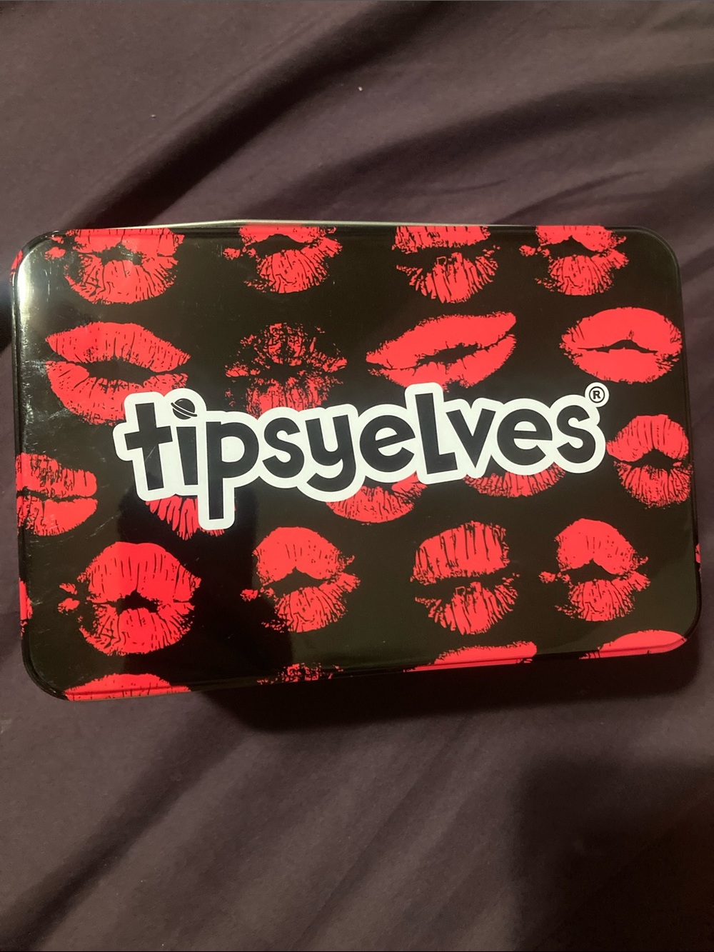 TipsyElves Metal Tin Rectangle Red Lip Print Storage Box